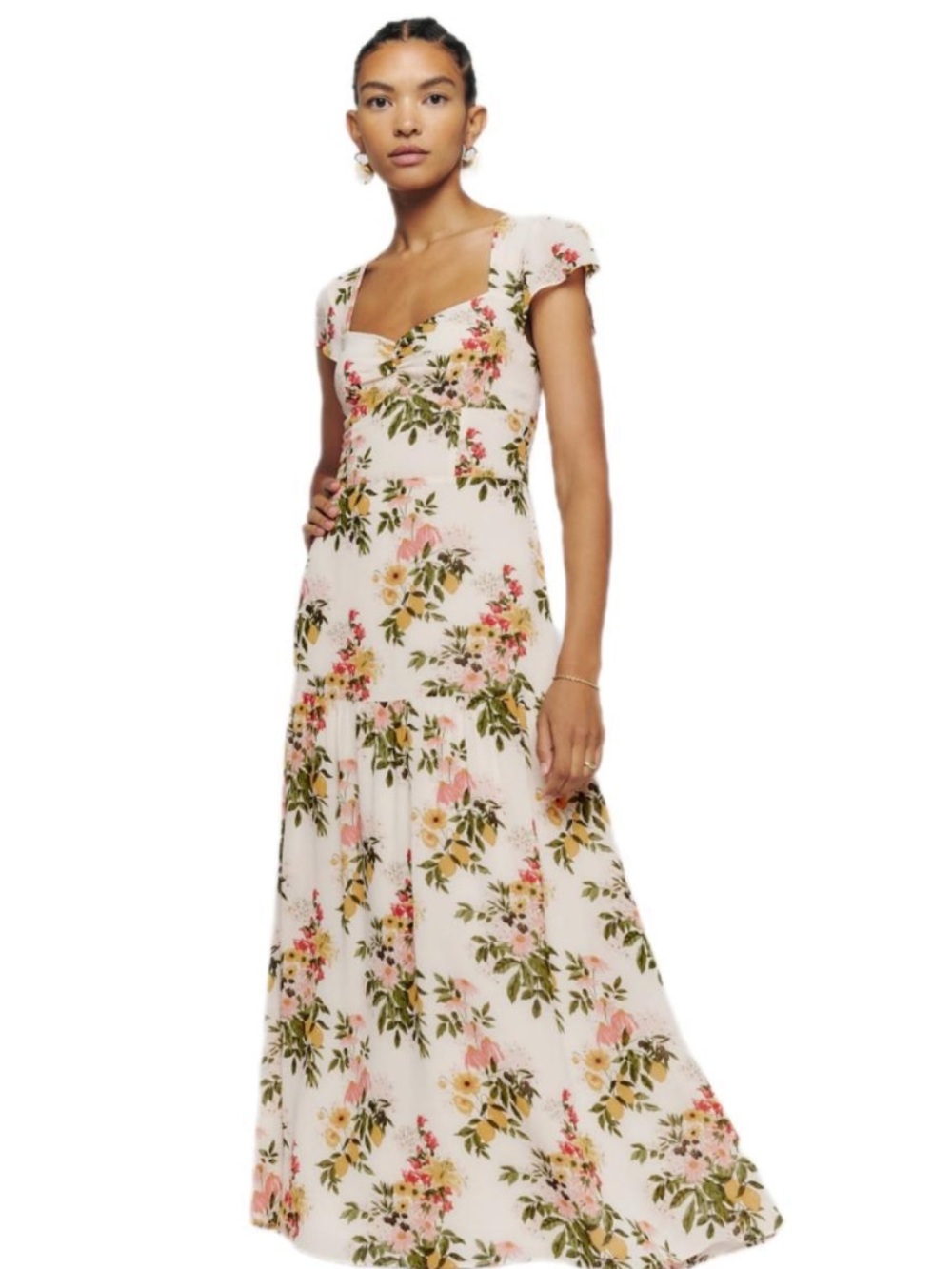 Reformation Pink Floral Square-Neck Maxi Dress